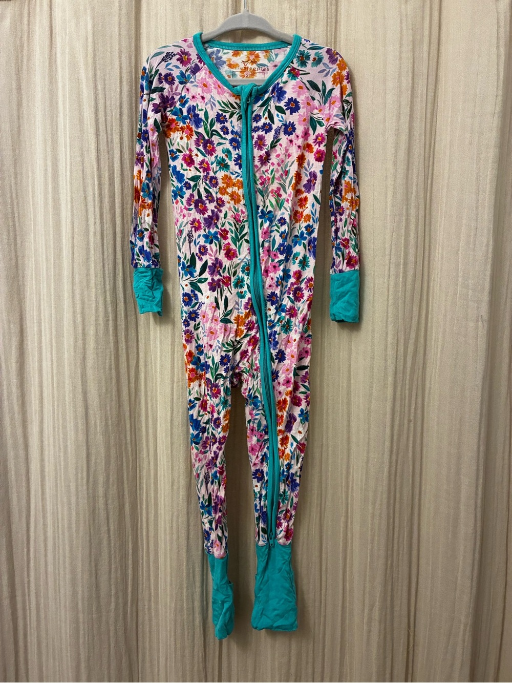 Little Sleepies Floral One-Piece Footed Pajamas in Teal, Pink, Purple 2t